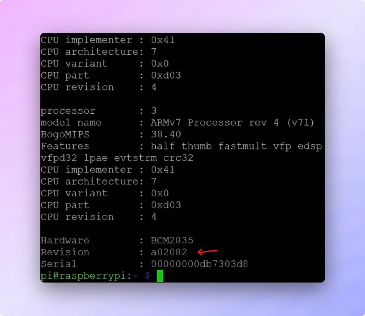 Raspberry Pi - cpuinfo command